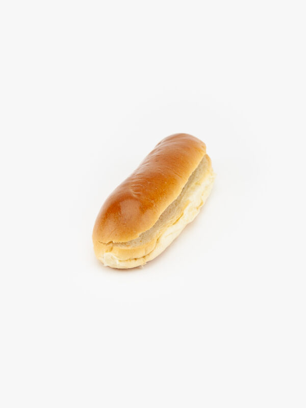 A 7" brioche hot dog bun sliced