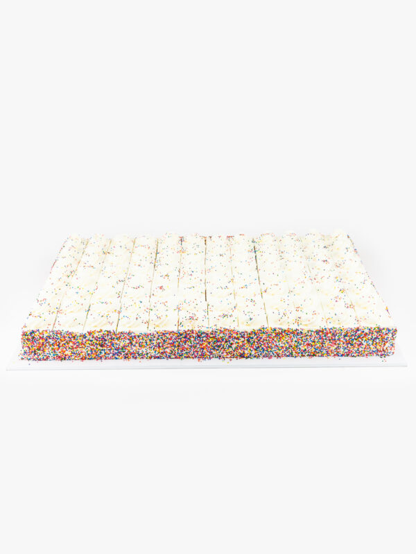 A Single Deluxe Full Sheet 96 Cut Confetti Cake on a light grey background