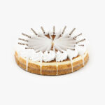 A Single 10" Round Dulce De Leche 16 Cut Cheesecake individually sectioned on a light grey background