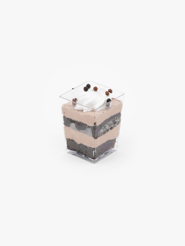 A Single Regular Chocolate Dessert Parfait Cup on a light grey background