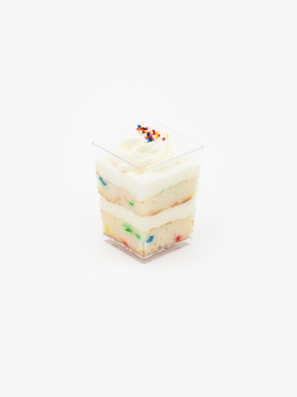 A Single Regular Confetti Dessert Parfait Cup on a light grey background