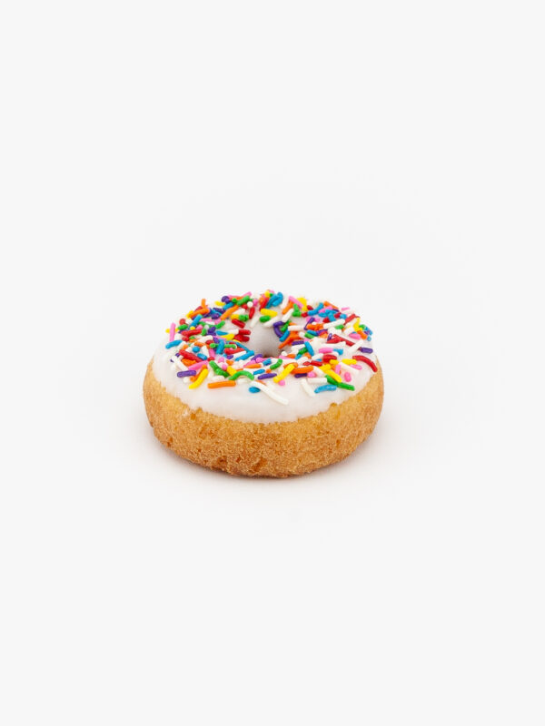 A Regular Sprinkle Cake Donut on a light grey background