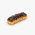 A Regular Long Bar Chocolate Donut on a light grey background