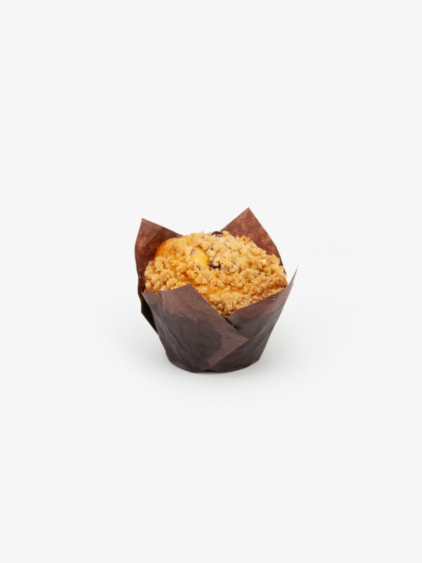 A single Cranberry Orange jumbo muffin in paper wrapping