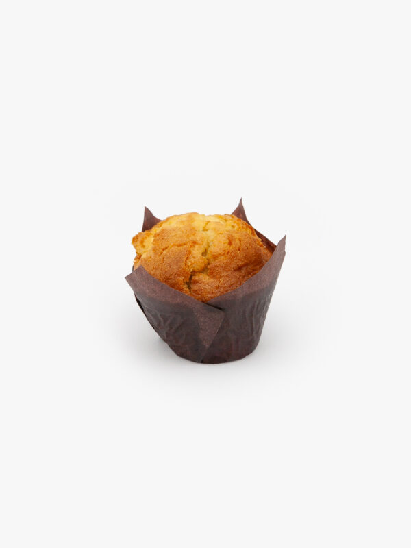 A single Banana jumbo muffin in paper wrapping