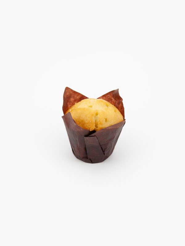 A single Banana mini muffin in paper wrapping