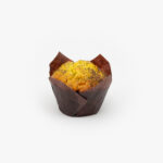 A single Lemon Poppy jumbo muffin in paper wrapping