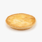 A 10" Baked Peach Pie no cut on a light grey background