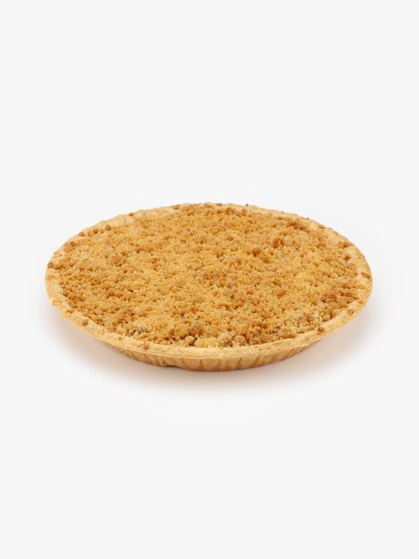 A 10" Baked Dutch Apple Pie no cut on a light grey background