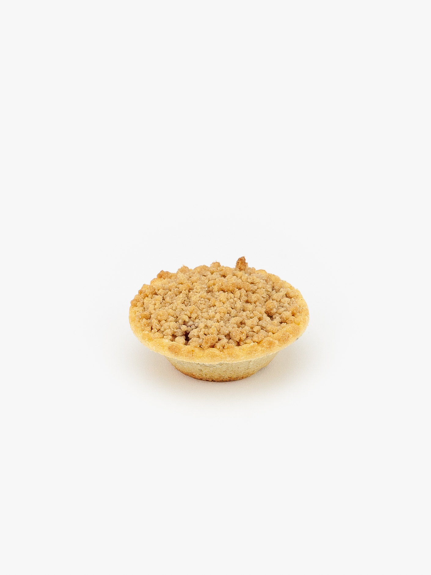 Mini Baked Cherry Crumble Pie on a light grey background