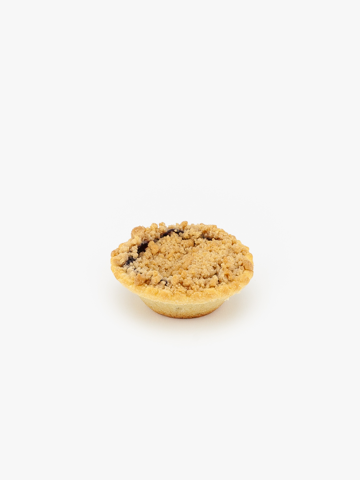 Mini Baked Blueberry Crumble Pie on a light grey background