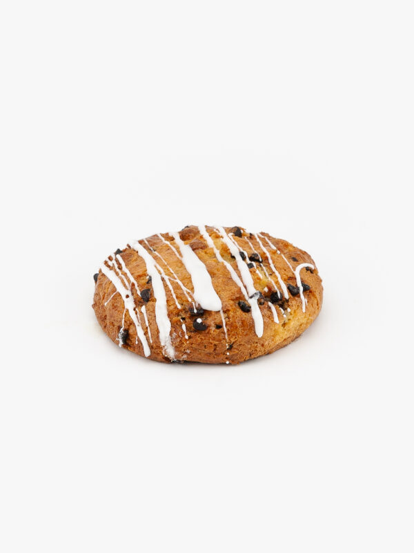 A Jumbo Round Chocolate Chip Breakfast Scone on a light grey background