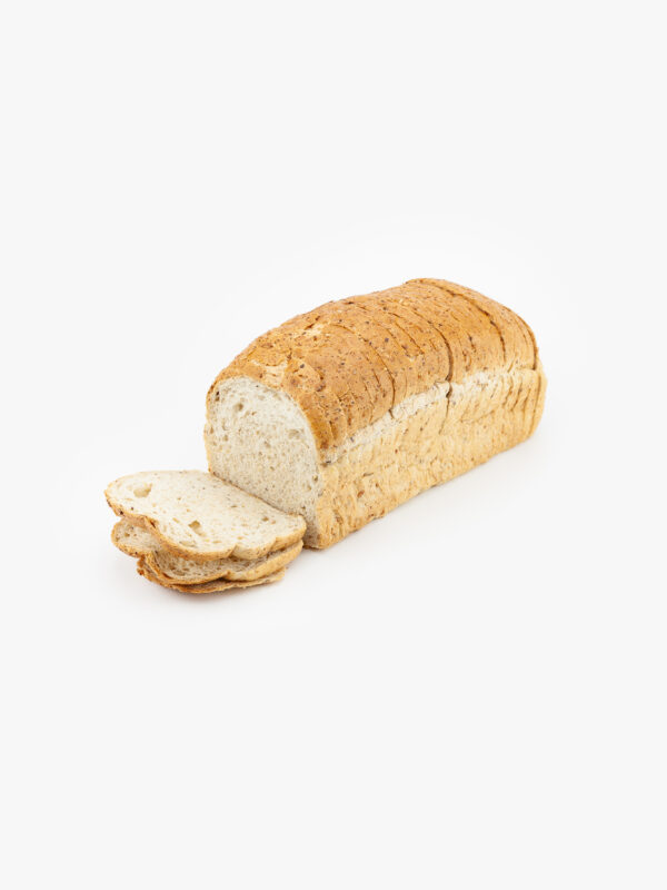 Loaf of 32 oz. Multigrain Sandwich bread 1/2" sliced open face