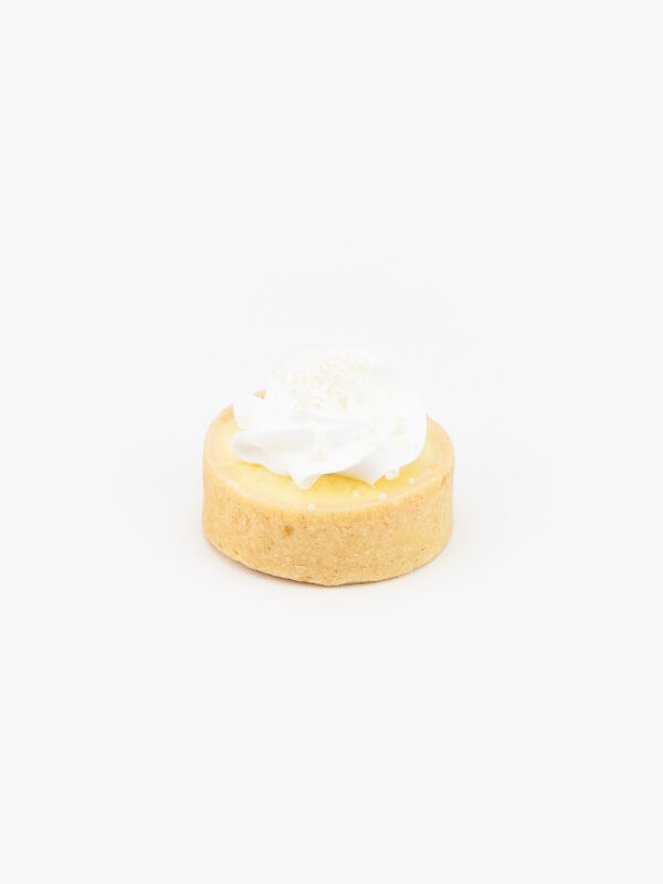 A Custard Cream Mini Dessert Tart on light grey background